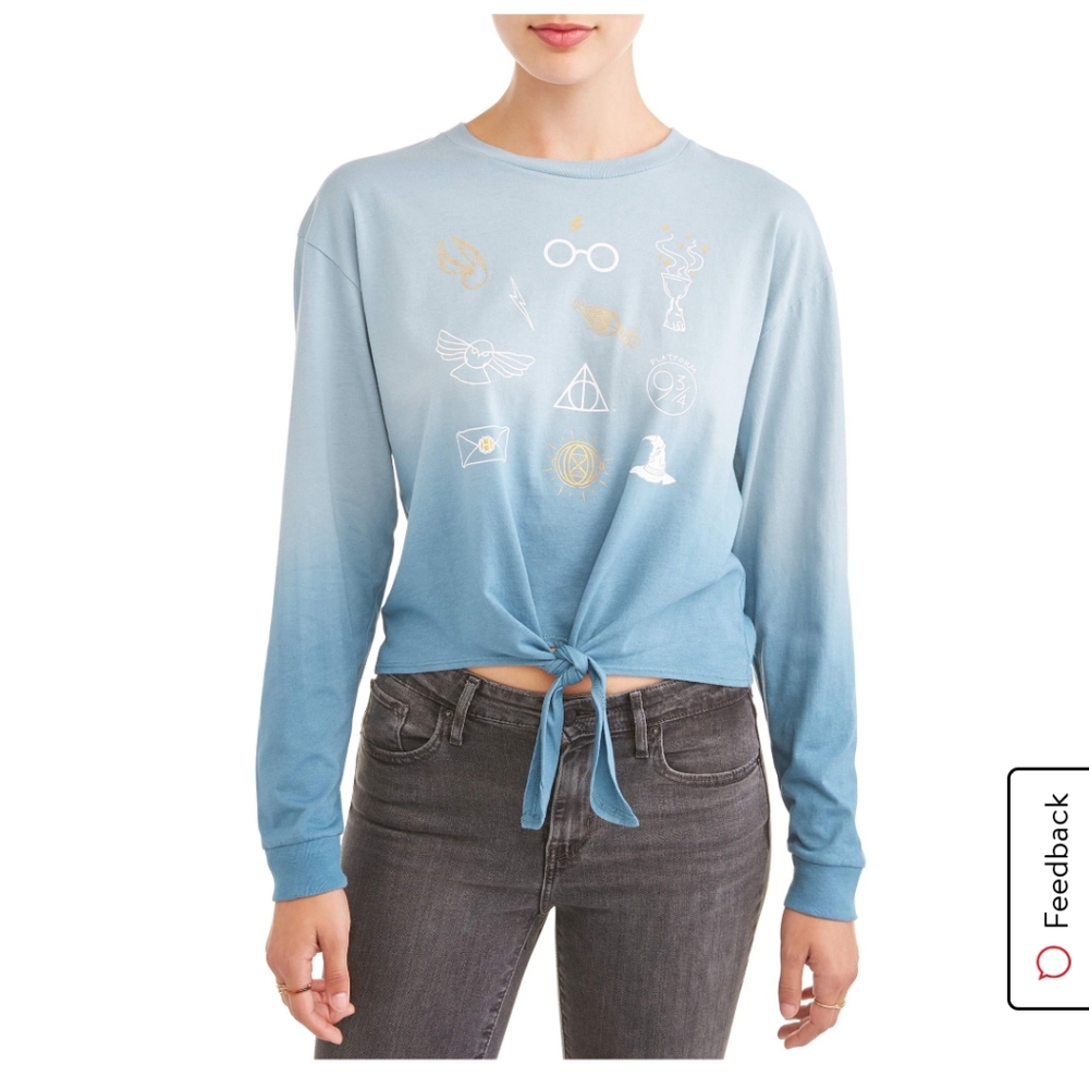 Harry Potter Dip Dye Tie Front Cropped Tie Tee XXL